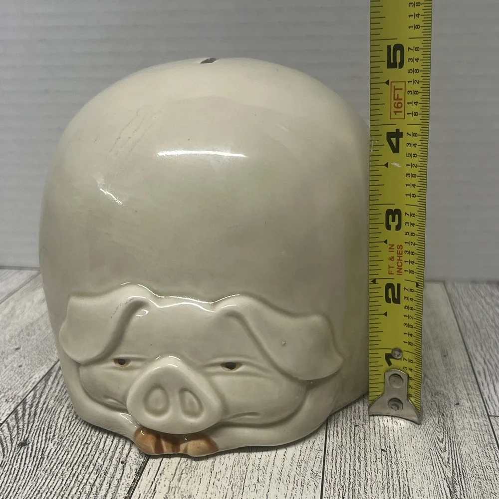 Vtg Fitz & Floyd Pig Coin Bank Porky Piggy w Stopper Ceramic 1977 Japan Kitsch